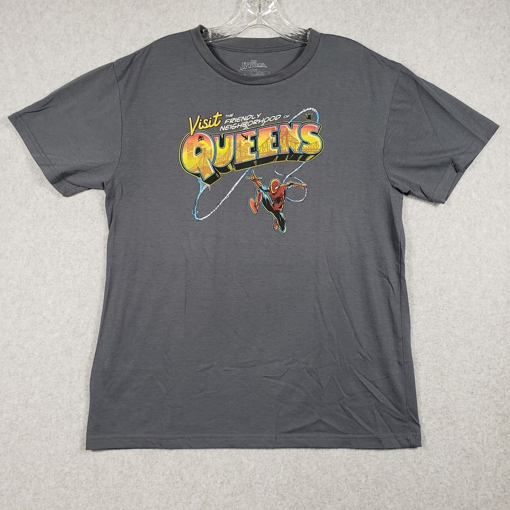 Marvel Loot Crate Men L Gray Spider-Man Queens Travel Poster Graphic T-Shirt EUC